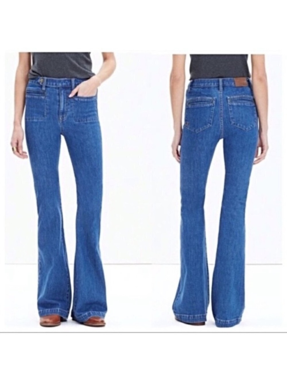 Madewell x Daryl K Fontaine Flare Jean High Rise Patch Pocket Retro Y2K SZ 28x33